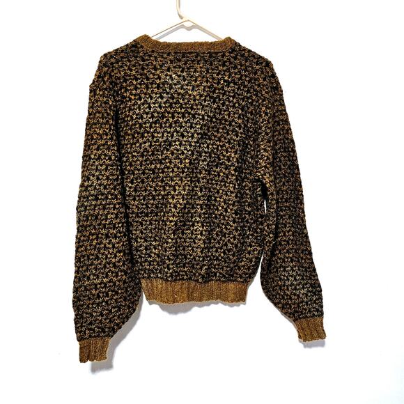 Huntingdon Mills Mohair Sweater Vintage Black Brown V-neck Women's Size Large - Picture 2 of 3